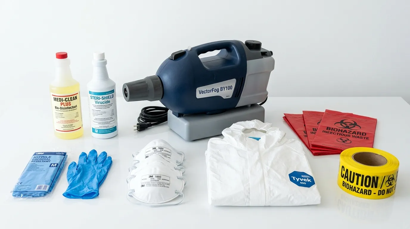 Professional biohazard remediation crew working in Logansport